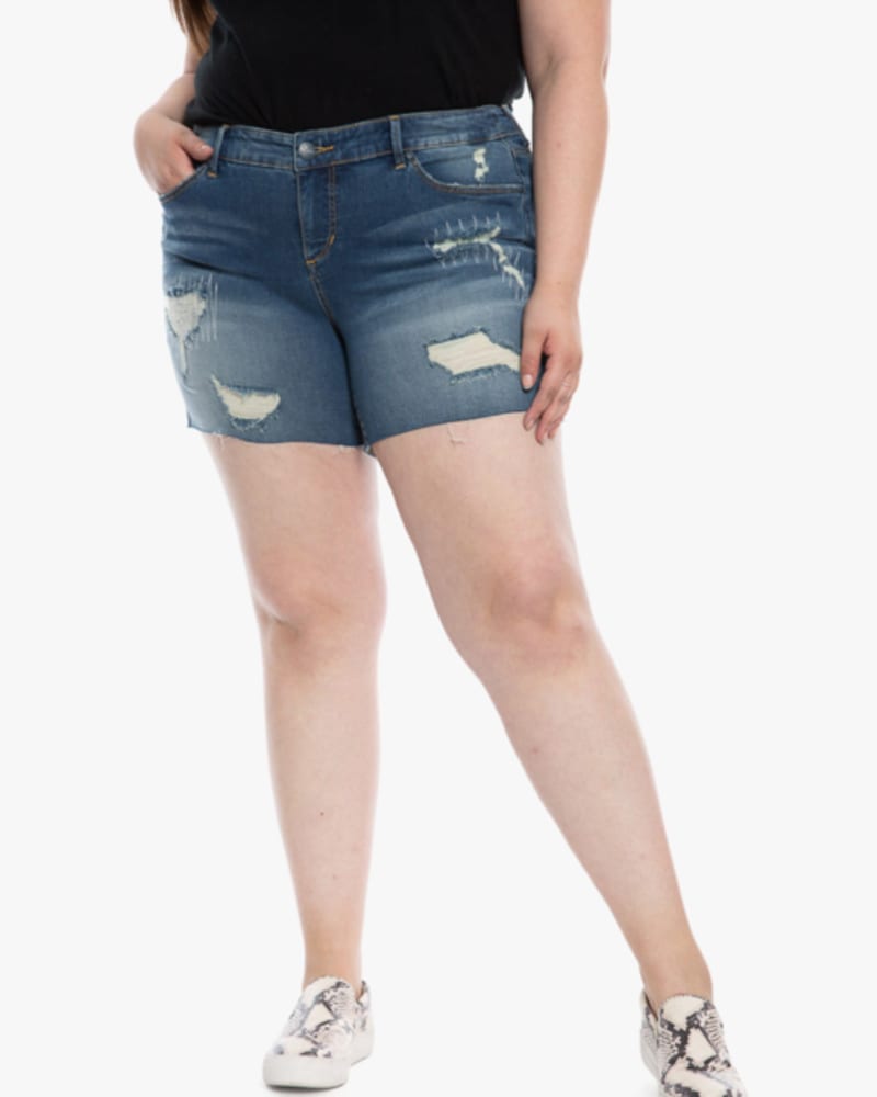 Front of a model wearing a size 14 Stella Mid Rise Shorts in CRYSTAL by Slink Jeans. | dia_product_style_image_id:256307